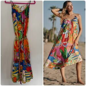 Farm Rio Summer Picnic Sleeveless V-Neck Midi Dress